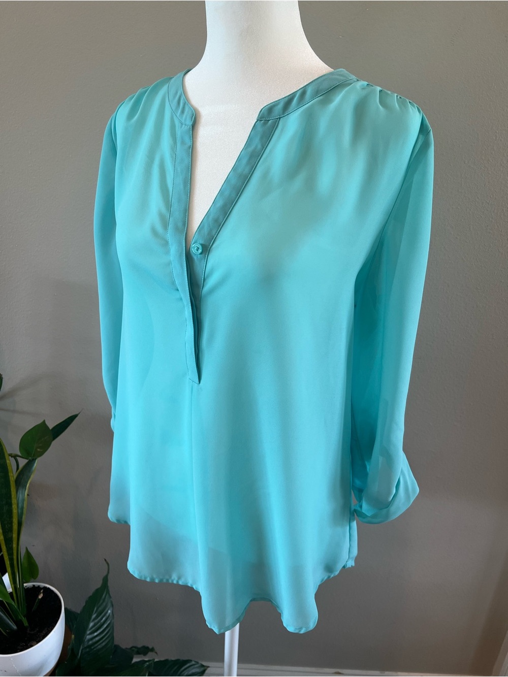 Maurices Teal Split-Neck Blouse